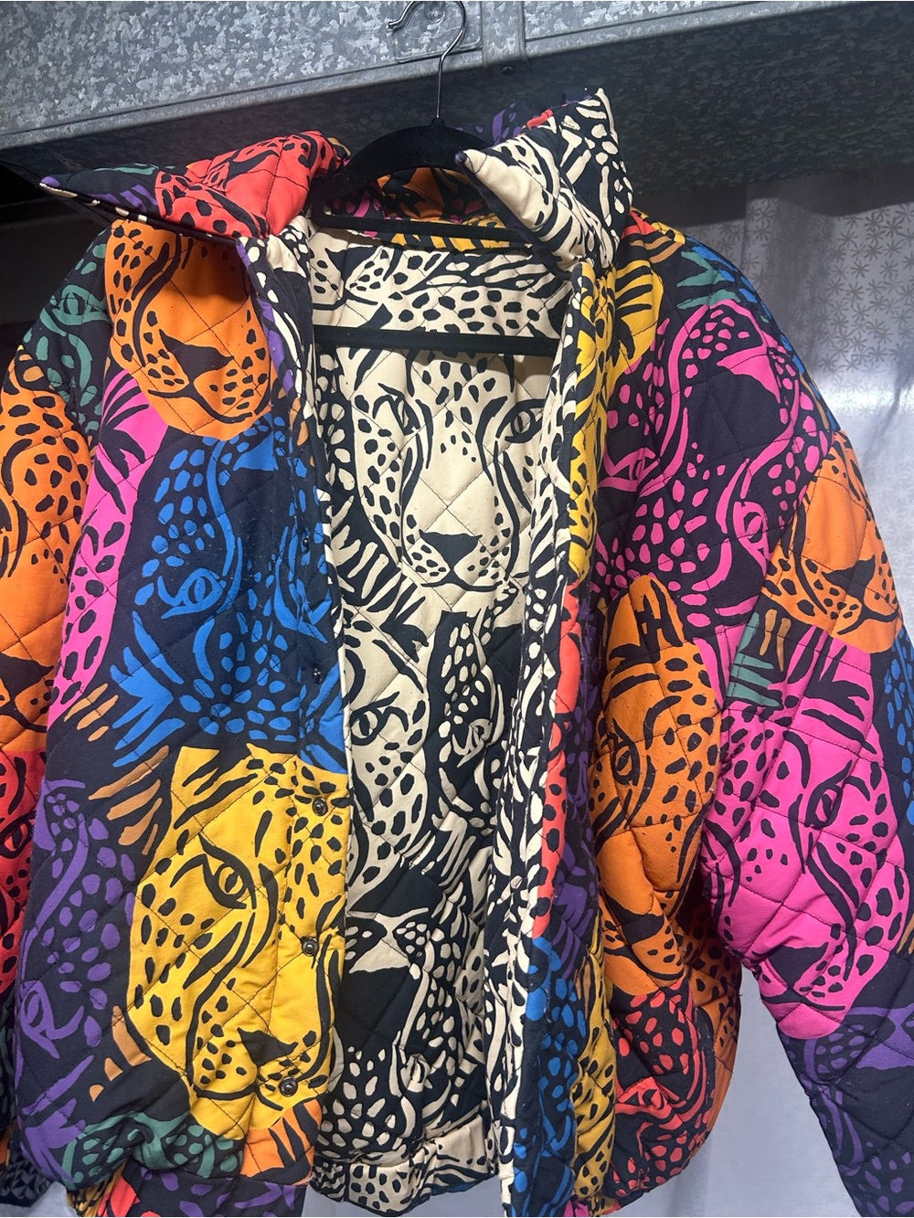 Farm Rio reversible Quilted Leopard Print Puffer Jacket - Multicolor